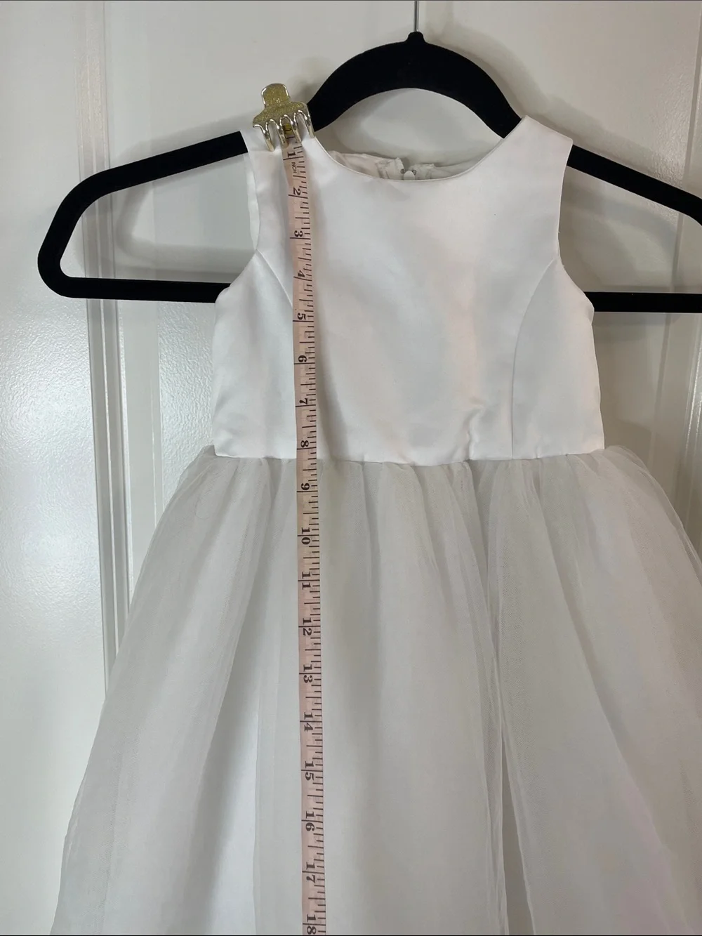 David's Bridal White Girls' Satin & Tulle Party Dress - Picture 4 of 6